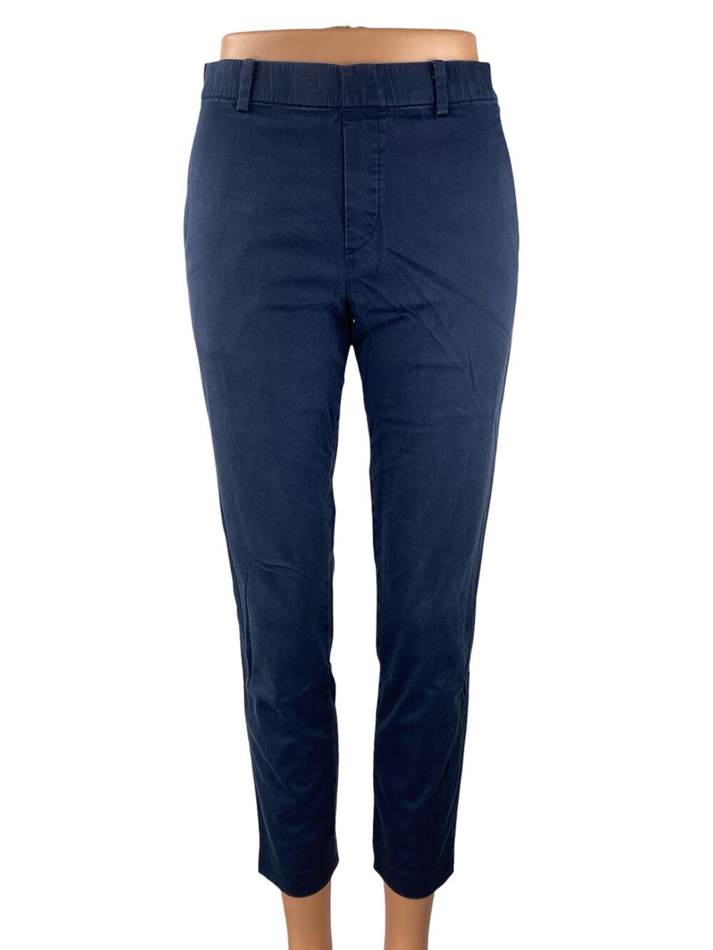 Uniqlo Women's Navy Blue Mid Rise Slim Chino Khaki Tapered Trousers Pants Sz XS